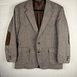 Vintage 70s Levi's Western Wear Wool Tweed Blazer 44R USA Made Suede Elbow Patch